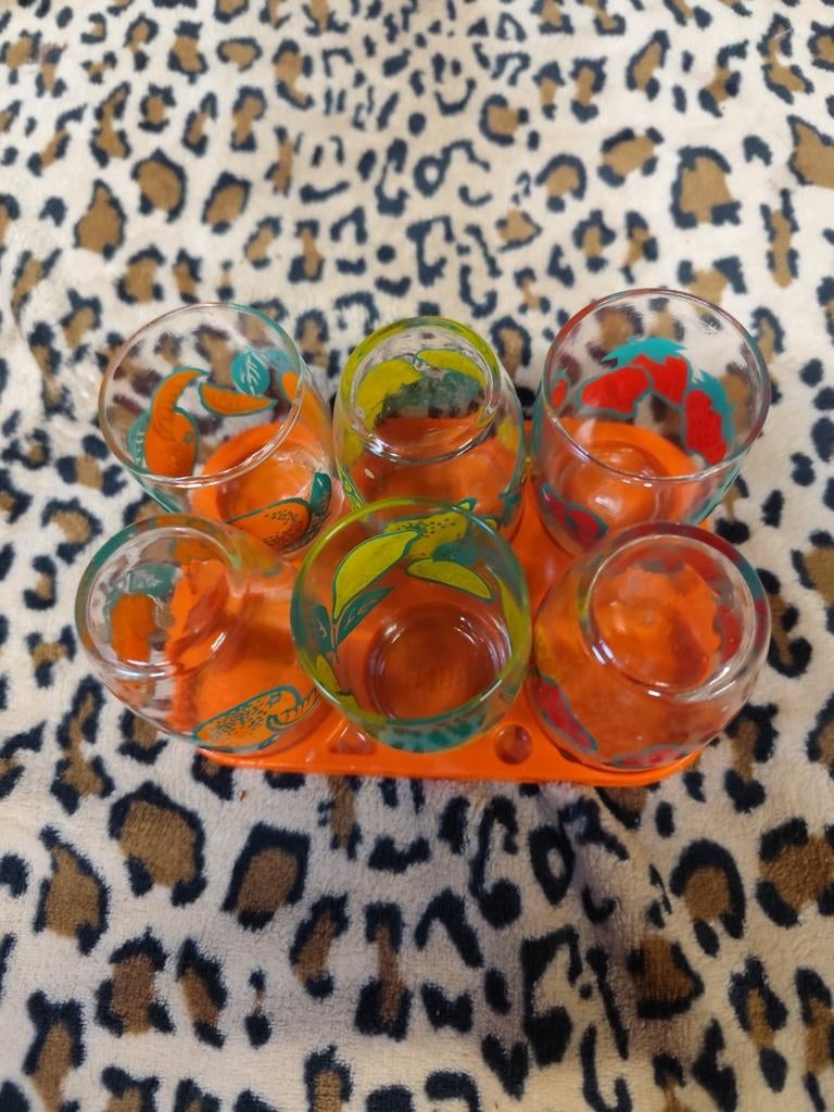 Oude limonade glazen met onderzetter., Ophalen of Verzenden