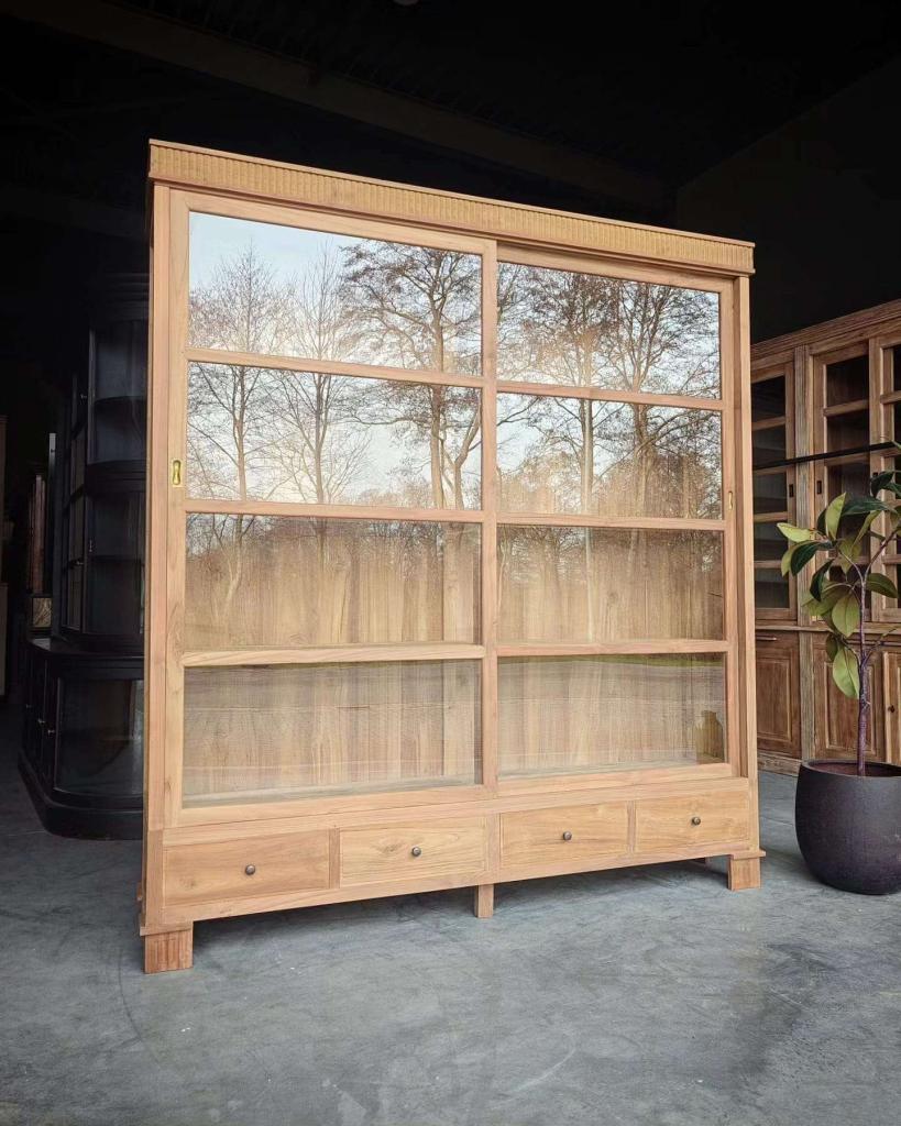 Demontabel! Grote teakhouten vitrinekast | museumkast #2622, Huis en Inrichting, Niet ingevuld, Met deur(en), 200 cm of meer, Niet ingevuld