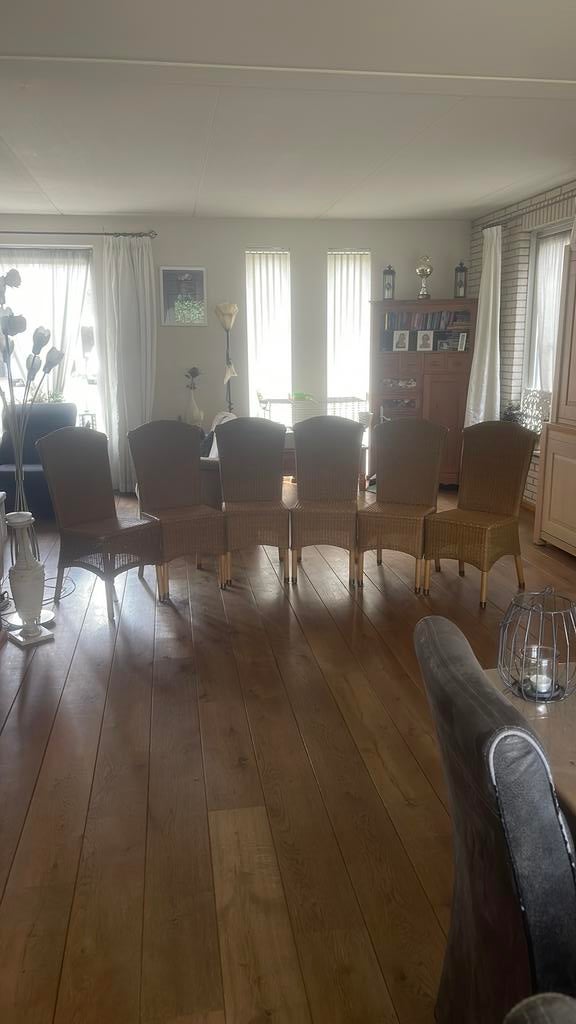 6 eetkamerstoelen, Ophalen, Gebruikt, Bruin, Riet of Rotan