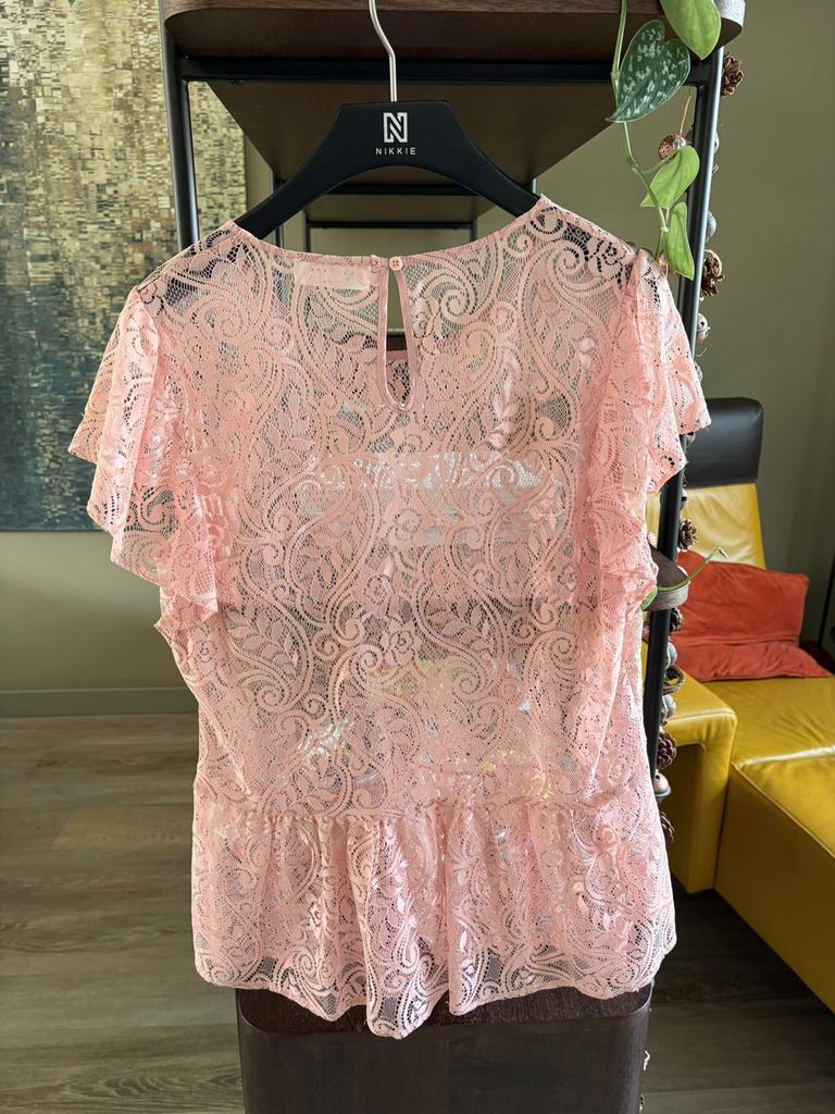 Rosemunde Kanten Top Roze - Maat M zgan, Kleding | Dames, Maat 38/40 (M), Ophalen of Verzenden, Zo goed als nieuw, Korte mouw