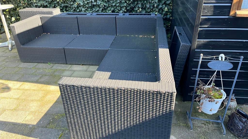 Tuinset met kussenbox en kussens, Tuin en Terras, Ophalen, Kunststof, Gebruikt, Bank