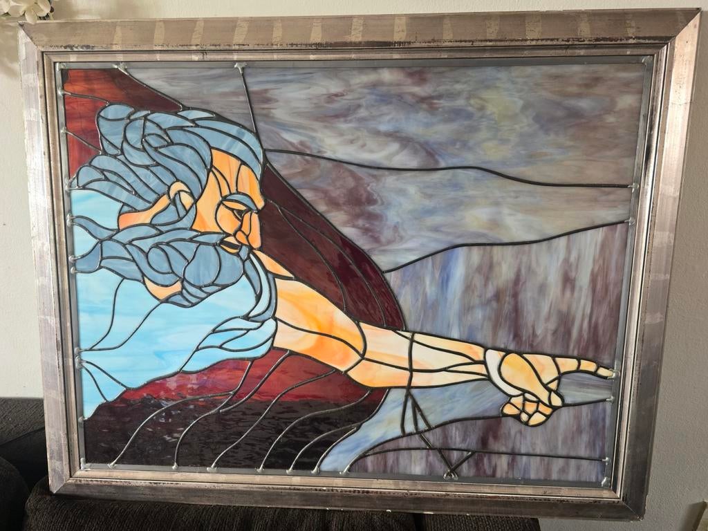 Uniek Glas-in-lood Schilderij: Schepping van Adam, Ophalen