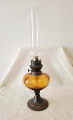 Antieke Olie Lamp Amberkleurig Glas, Ophalen of Verzenden