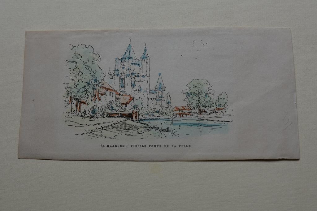 HAARLEM AMSTERDAMSEPOORT Houtgravure 1881 hand gekleurd G60, Antiek en Kunst, Kunst | Etsen en Gravures, 1800 - 1899, Verzenden