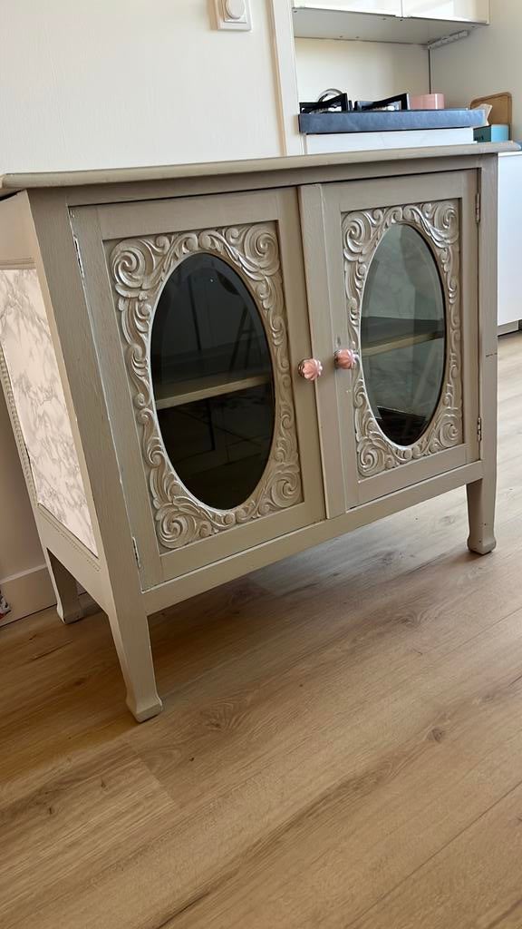 Grijs geverfd theekastje, Ophalen, Gebruikt, 25 tot 50 cm, 50 tot 100 cm