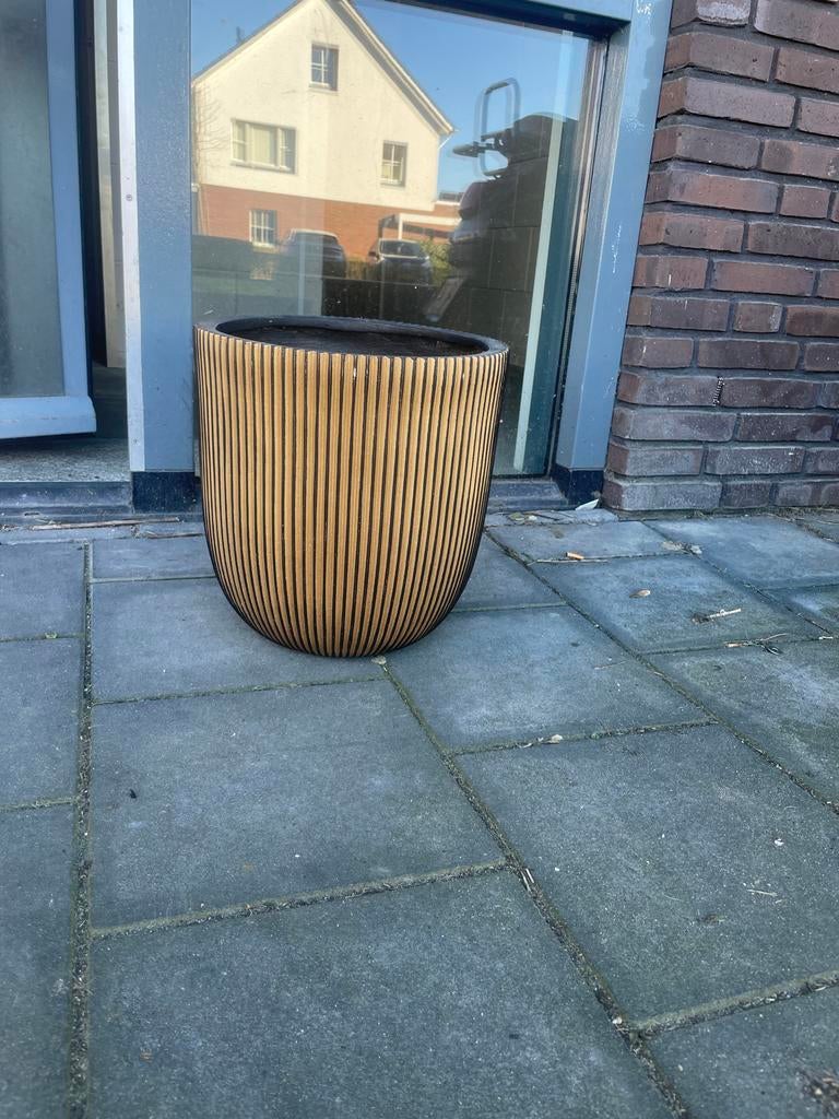 Hoge ronde plantenbak zwart goud, Ophalen, Overige materialen, Gebruikt, Minder dan 60 cm