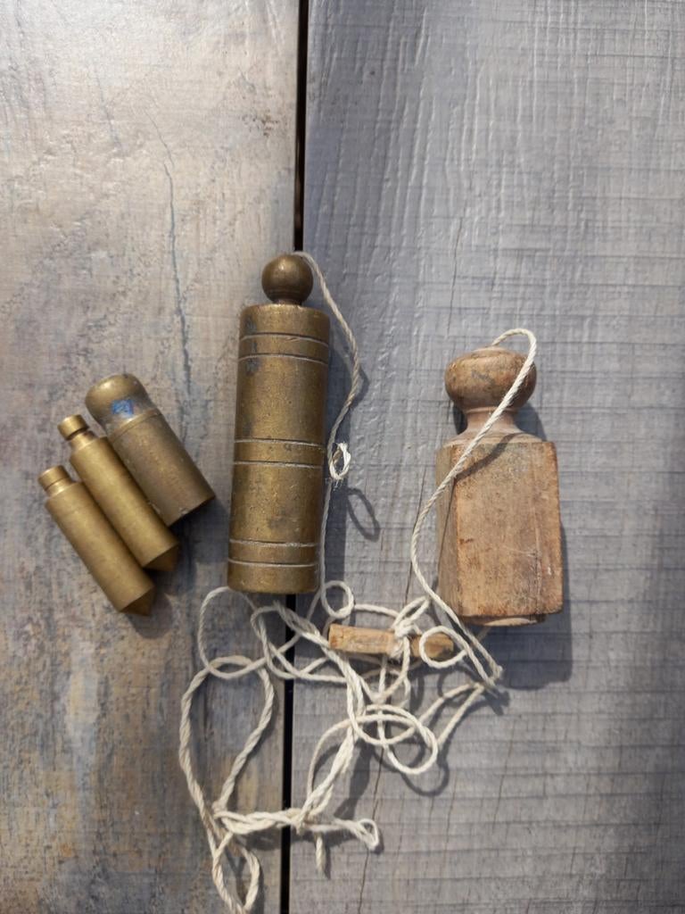 Antieke schietlood en gewichten set, Antiek en Kunst, Ophalen of Verzenden