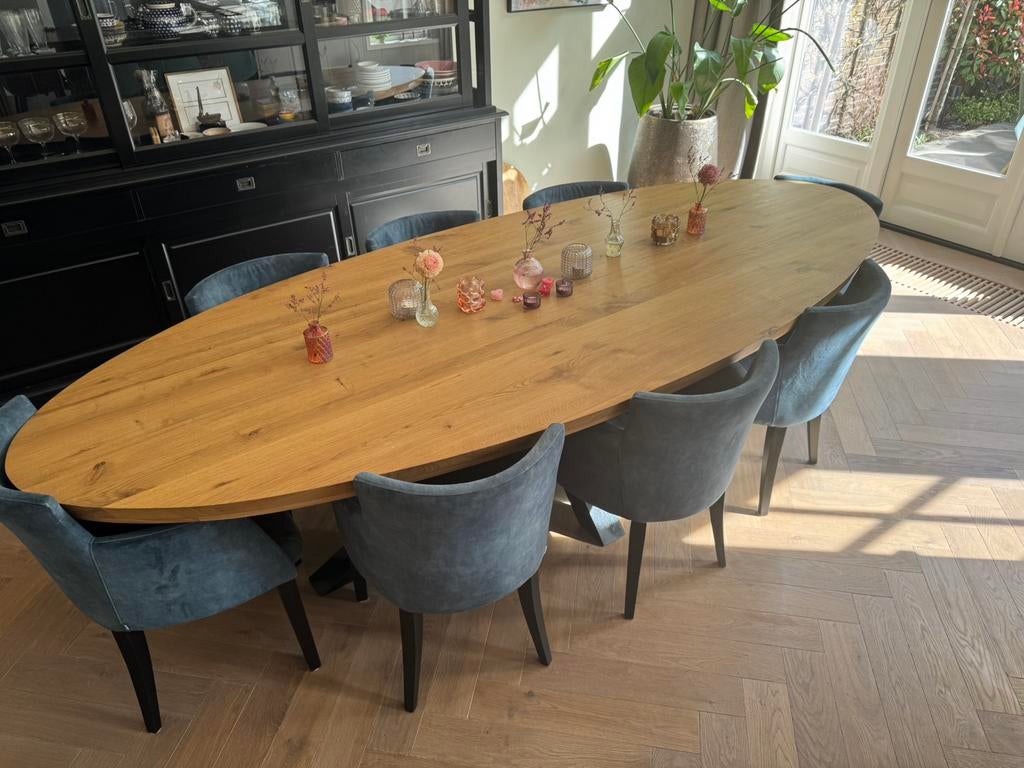 Eiken massieve ovale eettafel! 300 cm! ZGAN—> 695 euro, Huis en Inrichting, Tafels | Eettafels, Ophalen, 100 tot 150 cm, Landelijk chique- vleugje modern