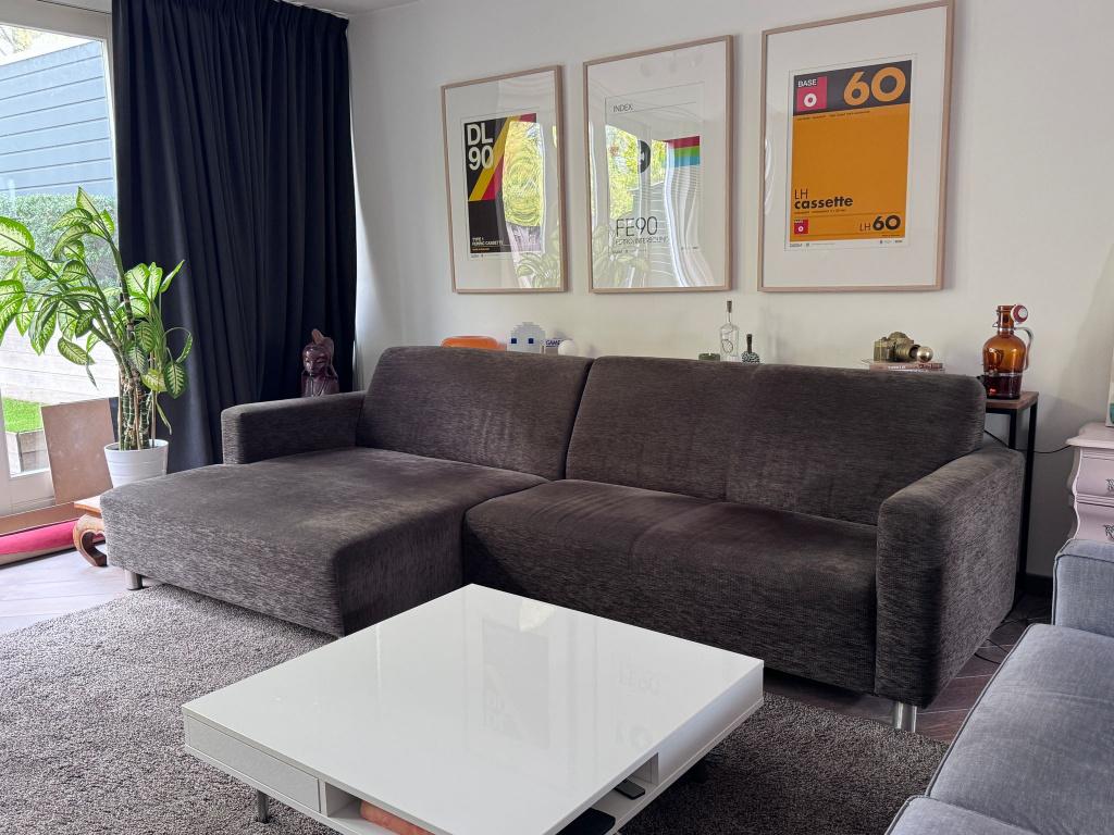 Hoekbank / Loungebank bruin, Ophalen, Gebruikt, 125 tot 150 cm, Hoekbank