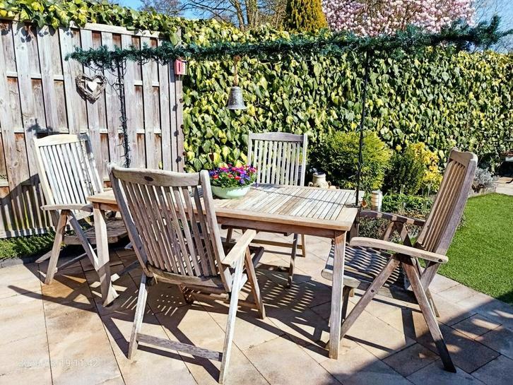 Queens Teak Tuinset 4 persoons, Tuin en Terras, Tuinsets en Loungesets, Gebruikt, Tuinset, Teakhout, 4 zitplaatsen, Eettafel, Stoel