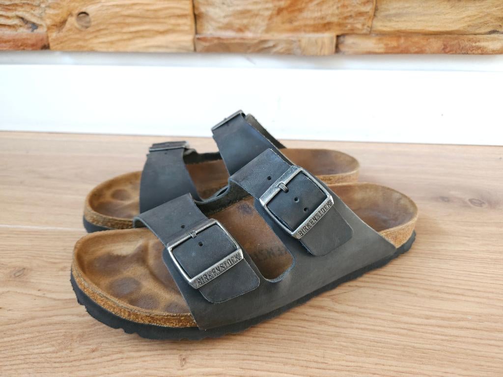 Birkenstock Arizona zwart nubuck maat 39 slippers sandalen, Zwart, Zo goed als nieuw, Birkenstock, Sandalen of Muiltjes