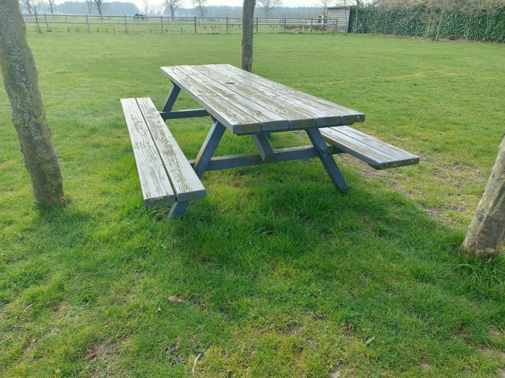 Houten picknicktafel, Ophalen of Verzenden, Gebruikt, Rechthoekig, Hout