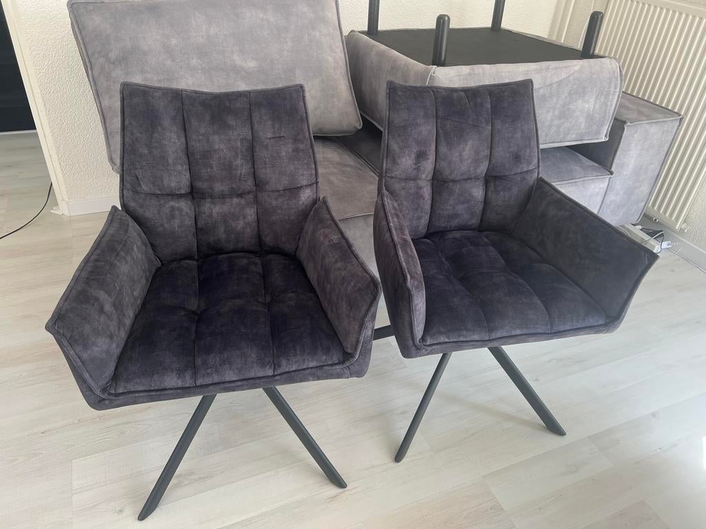 Twee draaibare Lucas/Nelly/Dinant stoelen stof Adore donkerg, Huis en Inrichting, Stoelen, Ophalen, Gebruikt, Twee, Stof