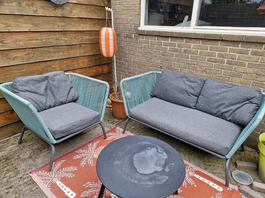 Mintgroen loungeset van Intratuin, Ophalen, 4 zitplaatsen, Gebruikt, Aluminium