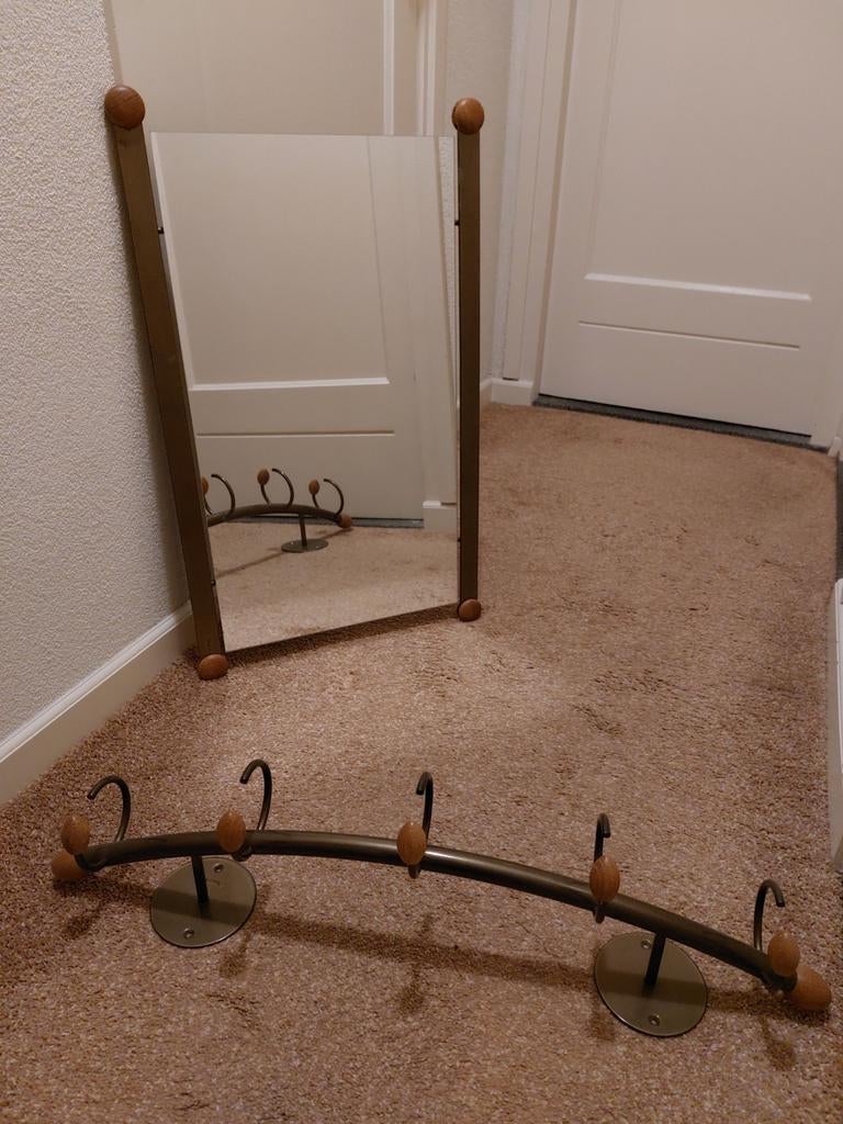 Spiegel met metaal en hout plus kapstok, Huis en Inrichting, Woonaccessoires | Kapstokken, Zo goed als nieuw, Minder dan 100 cm