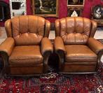 2 Fauteuils chesterfield leren stoelen vintage bruin, Ophalen, Gebruikt, 50 tot 75 cm, Leer