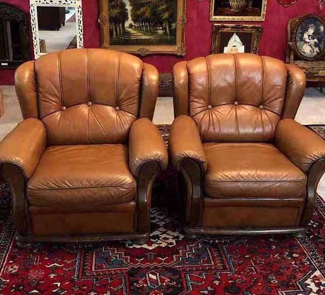 2 Fauteuils chesterfield leren stoelen vintage bruin, Huis en Inrichting, Fauteuils, Gebruikt, Leer, 50 tot 75 cm, 75 tot 100 cm