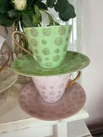 Krone Porzelann 1920 3x pastel kleurige kop en schotels, Ophalen