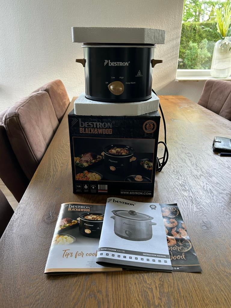 Bestron Slowcooker Black&Wood 1.5L - Nieuw in doos, Witgoed en Apparatuur, Slowcookers, Ophalen of Verzenden, Vaatwasmachinebestendig