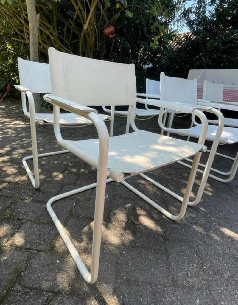 6 witte buisframe stoelen, Huis en Inrichting, Stoelen, Ophalen, Gebruikt, Wit, Vijf, Zes of meer stoelen