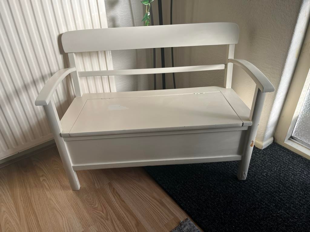 Vintage kinderbankje met opbergruimte - Wit, Kinderen en Baby's, Kinderkamer | Tafels en Stoelen, Ophalen, Gebruikt, Stoel(en)