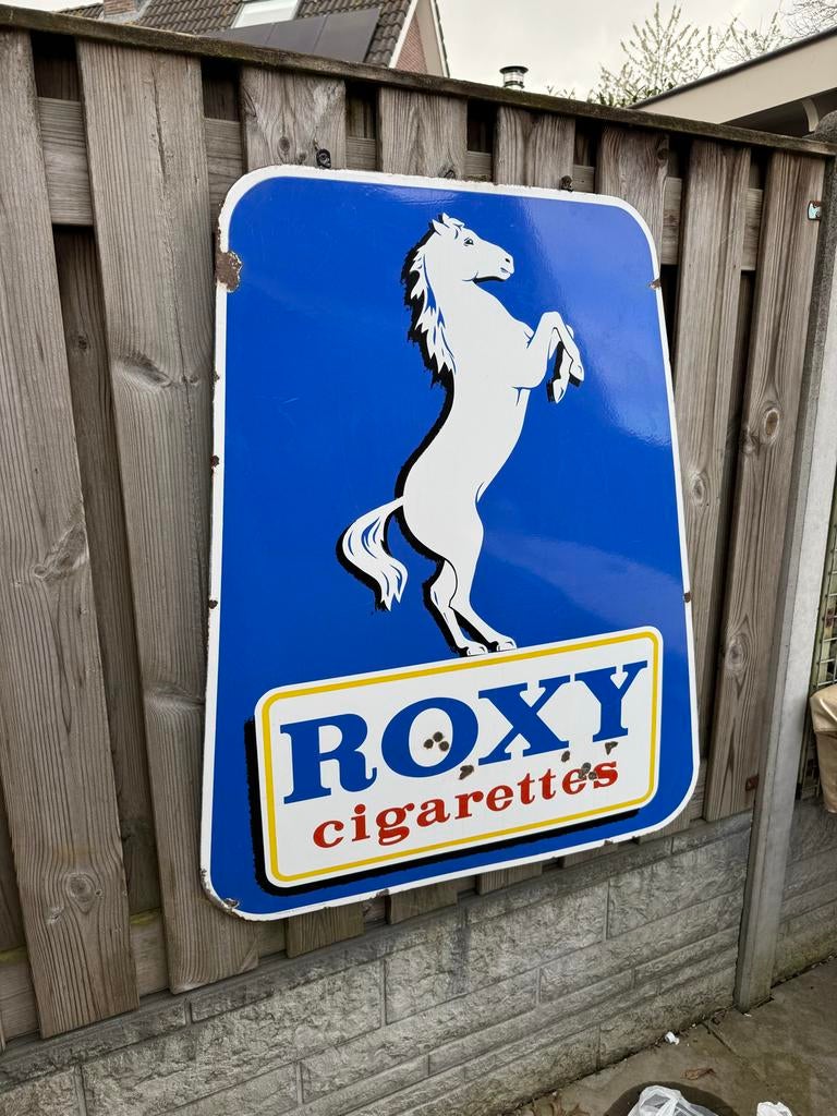 Groot ROXY sigaretten emaille reclamebord, Verzamelen, Ophalen, Reclamebord, Gebruikt, .