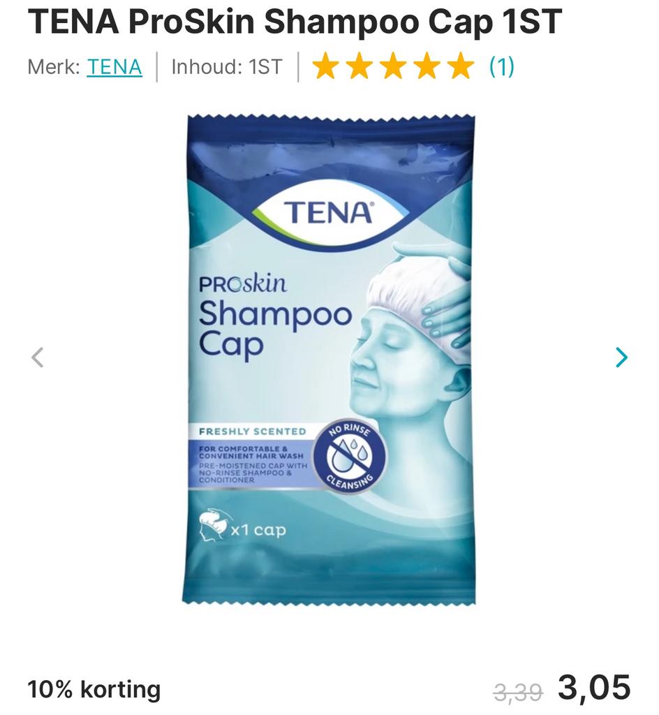 Shampoo cap douchemuts douche cap muts tena proskin 2e, Ophalen of Verzenden, Zo goed als nieuw
