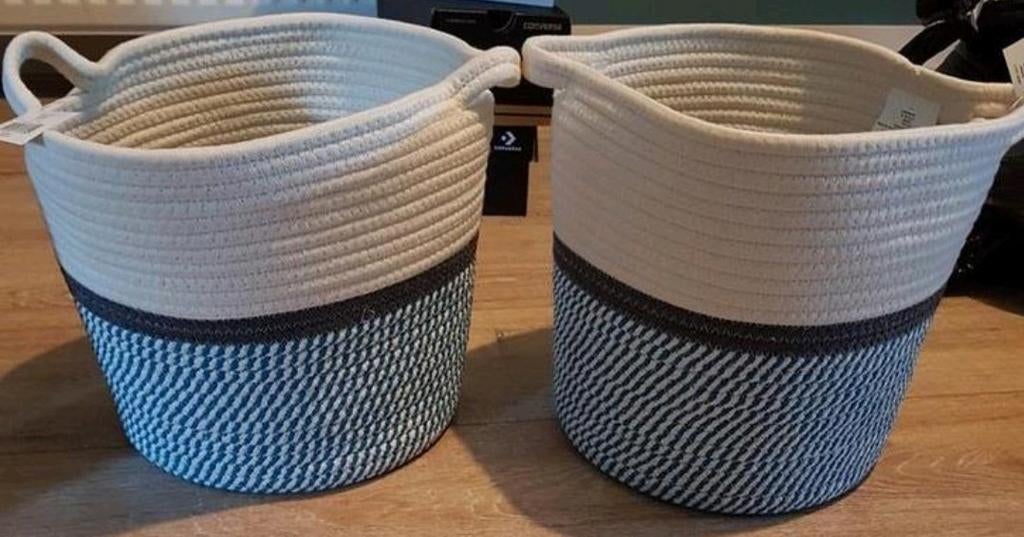 Nieuw! Mand Renate blauw met wit & grijs, groter formaat, Ophalen of Verzenden, Nieuw, Rond, Mand