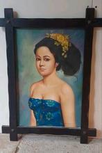 Vintage schilderij balineese schoonheid geschilderd, Antiek en Kunst, Ophalen of Verzenden