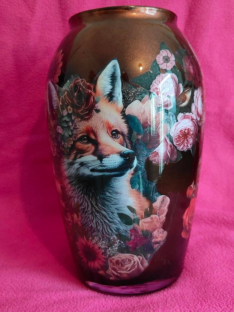 Mooie decoupage vaas met vos, Antiek en Kunst, Ophalen of Verzenden