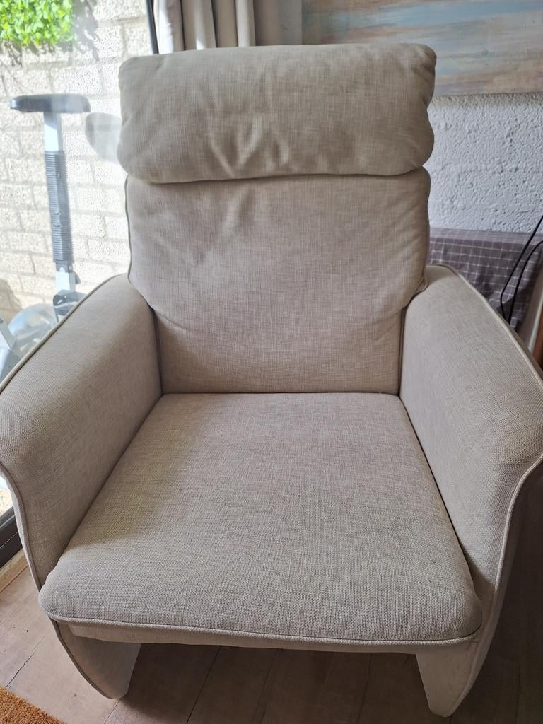 Fauteuil linnen beige, Huis en Inrichting, Fauteuils, Ophalen, Minder dan 75 cm, Landelijk modern Scandinavisch, Zo goed als nieuw