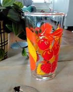 1× Vintage limonade glas - geel, rood en oranje - fruit afbe, Glas of Glazen, Gebruikt, Ophalen of Verzenden, Glas