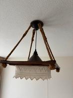 Unieke handgemaakte hanglamp met touw en haakwerk, Ophalen, Gebruikt, Hout, Minder dan 50 cm