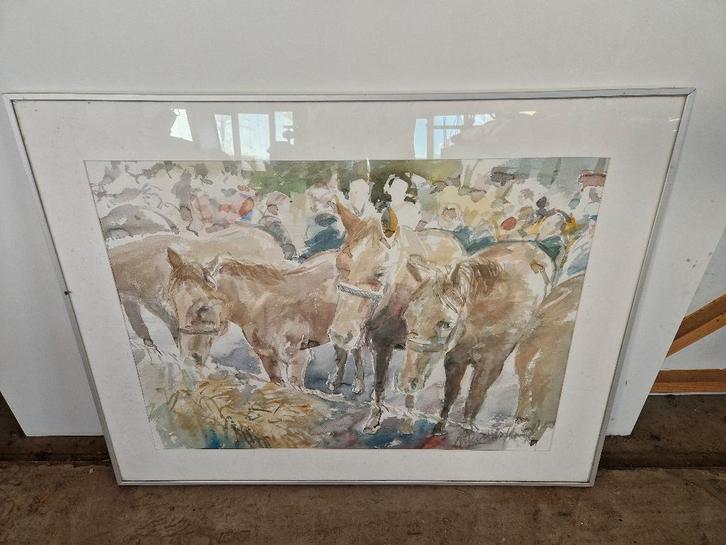 Peter Hofland aquarel paarden, Antiek en Kunst, Kunst | Tekeningen en Foto's, Ophalen