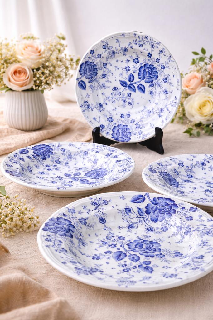 Vintage blauw wit borden rozen verdiepte borden, Ophalen of Verzenden