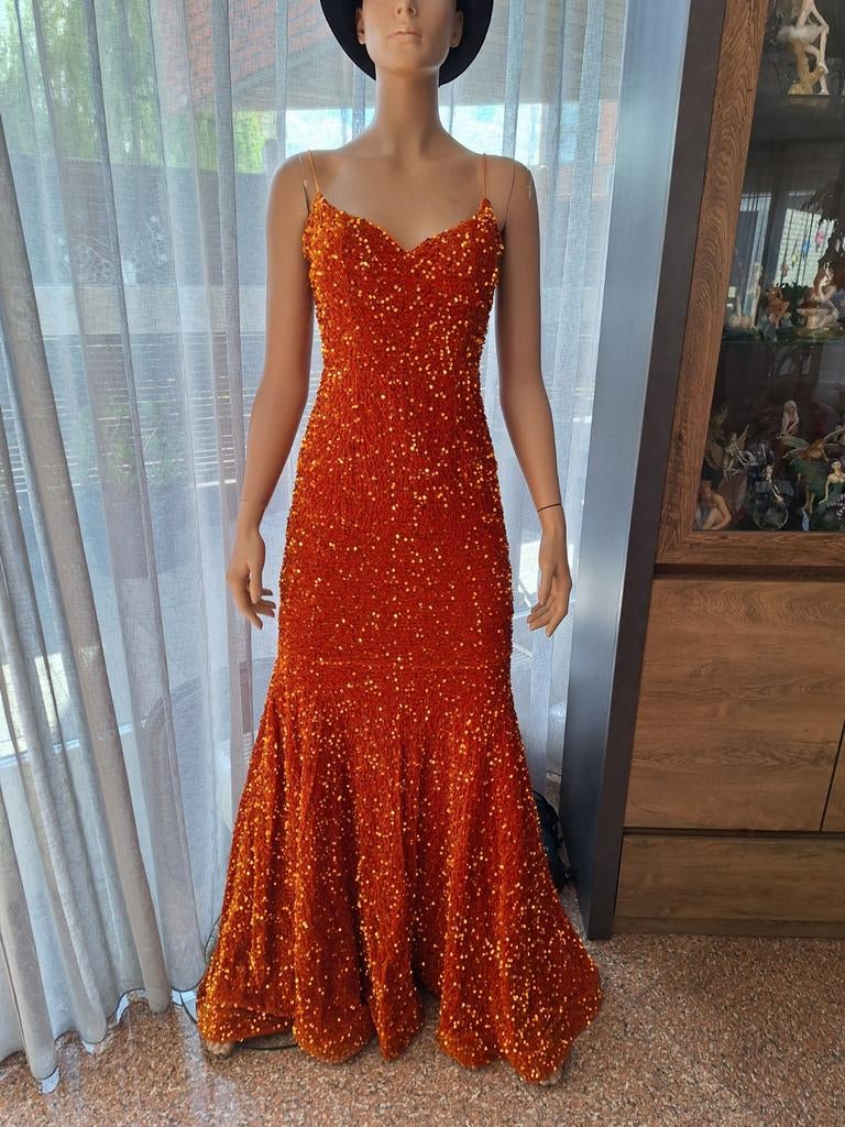 Schitterende Oranje Galajurk met Pailletten - Maat 40, Maat 38/40 (M), Oranje, Ophalen of Verzenden, Zo goed als nieuw