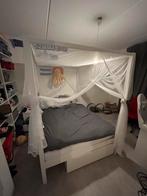Hemelbed wit hout met bedgordijn en lattenbodem 140x200, Huis en Inrichting, Slaapkamer | Bedden, Gebruikt, Wit, Tweepersoons