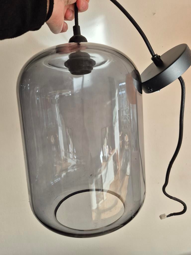 Hanglamp van blauw glas van kwantum, Ophalen, Zo goed als nieuw, Glas, Minder dan 50 cm