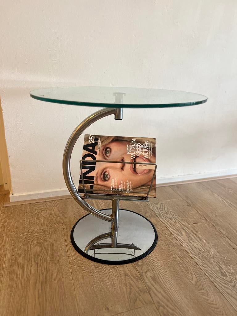Kokoon design vintage bijzettafel chroom glas, 45 tot 60 cm, Minder dan 55 cm, Gebruikt, Ophalen of Verzenden