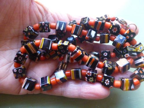 Vintage Collier Venetiaanse Millefiori kubusvormige Kralen, Sieraden, Tassen en Uiterlijk, Antieke sieraden, Ketting, Overige materialen