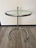 Bijzettafel rond chrome glasplaat, Huis en Inrichting, Overige materialen, Minder dan 55 cm, Gebruikt, Rond