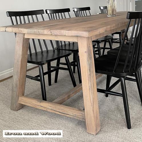 Oud eiken wagonplanken -wagondelen tafel op maat - A poten, Huis en Inrichting, Keuken | Keukenbenodigdheden, Nieuw, Ophalen