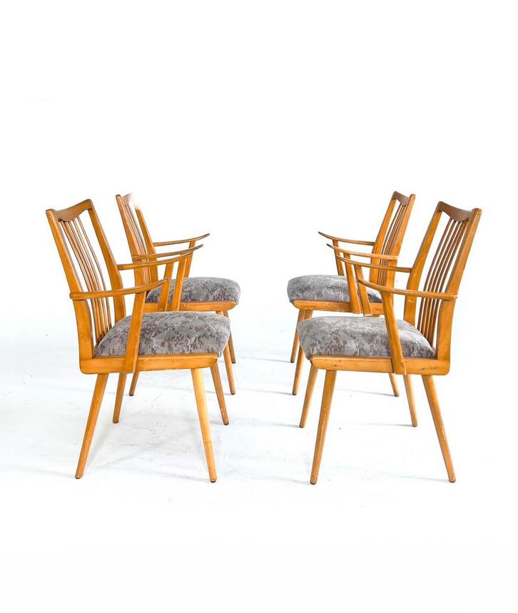 12x vintage bistro stoel ‘60, Huis en Inrichting, Stoelen, Zo goed als nieuw, Vijf, Zes of meer stoelen, Hout, Metaal, Stof, Bruin