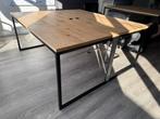 Bureau massief eiken met zwart stalen frame 180x80 cm, Ophalen, Gebruikt