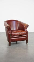 Luxe cognac-kleurige rundleren clubfauteuil in Engelse stijl, Huis en Inrichting, Fauteuils, Ophalen, Gebruikt, ., Klassiek