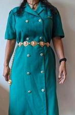 Vintage groene jurk met gouden knoppen maat 38, Groen, Maat 38/40 (M), Vintage, Ophalen of Verzenden