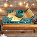 Kerstboom standaard slee met rendieren, groen metaal 2602, Diversen, Gebruikt, ?, ?, ?