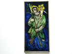 Uniek opaline gebrandschilderd glazen icoon Sint Christoffel, Antiek en Kunst, Ophalen of Verzenden
