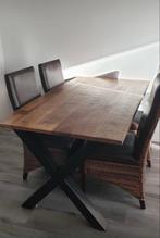 Mango Eettafel met Industriële X-Poot - 160cm, Huis en Inrichting, Tafels | Eettafels, Ophalen, Gebruikt, 100 tot 150 cm, 150 tot 200 cm