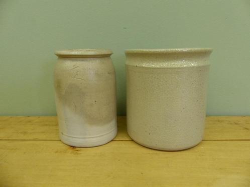 2 antiek Franse potten grespotten grijs *Couleur Brocante*, Antiek en Kunst, Curiosa en Brocante, Ophalen of Verzenden